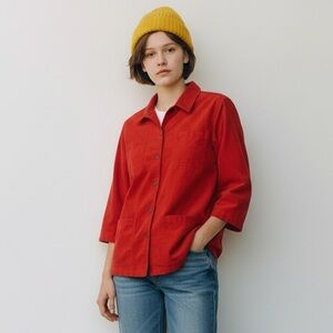 Karen Scott Red Utility Jacket cotton pockets Chore Jacket lightweight fisherman